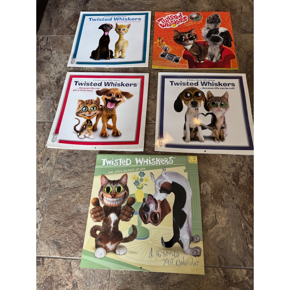 Vintage NEW Twisted Whiskers Calendar Lot 2004 2007‎ DateWorks Funny Cats Dogs
